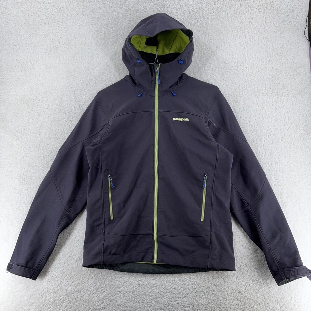 Patagonia Jacket Mens Medium Black Hooded Softshell Polartec Outdoor Hiking Coat